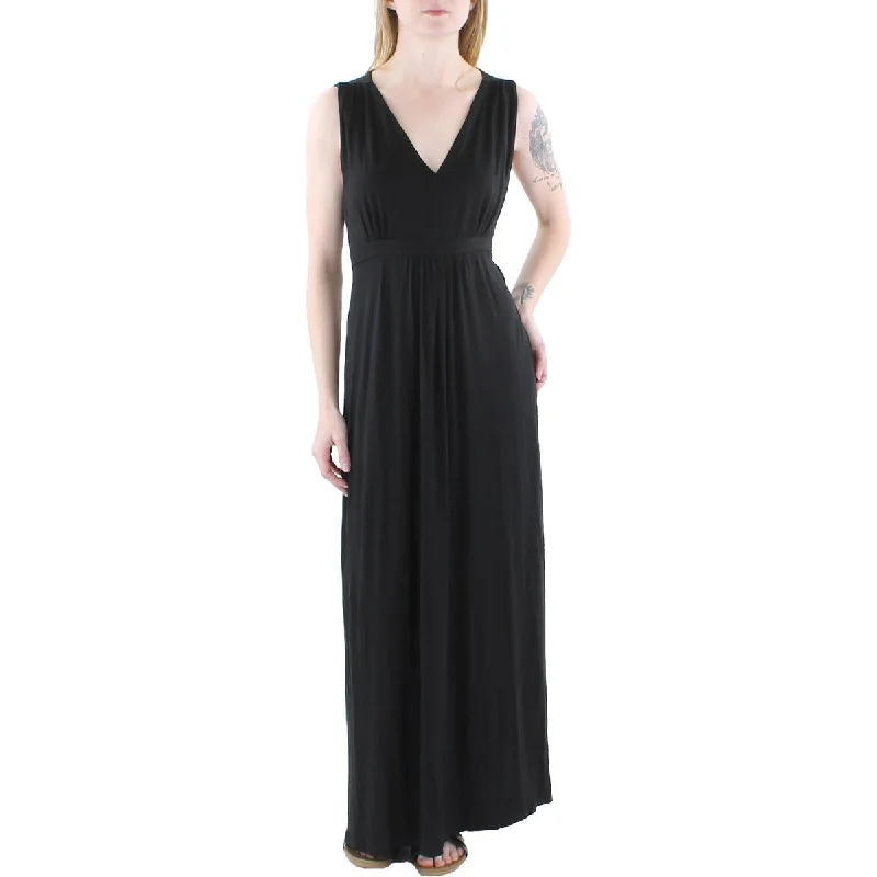 Low-waisted Dresses for Relaxed -24seven Comfort Apparel Womens Solid V Neck Midi Dress