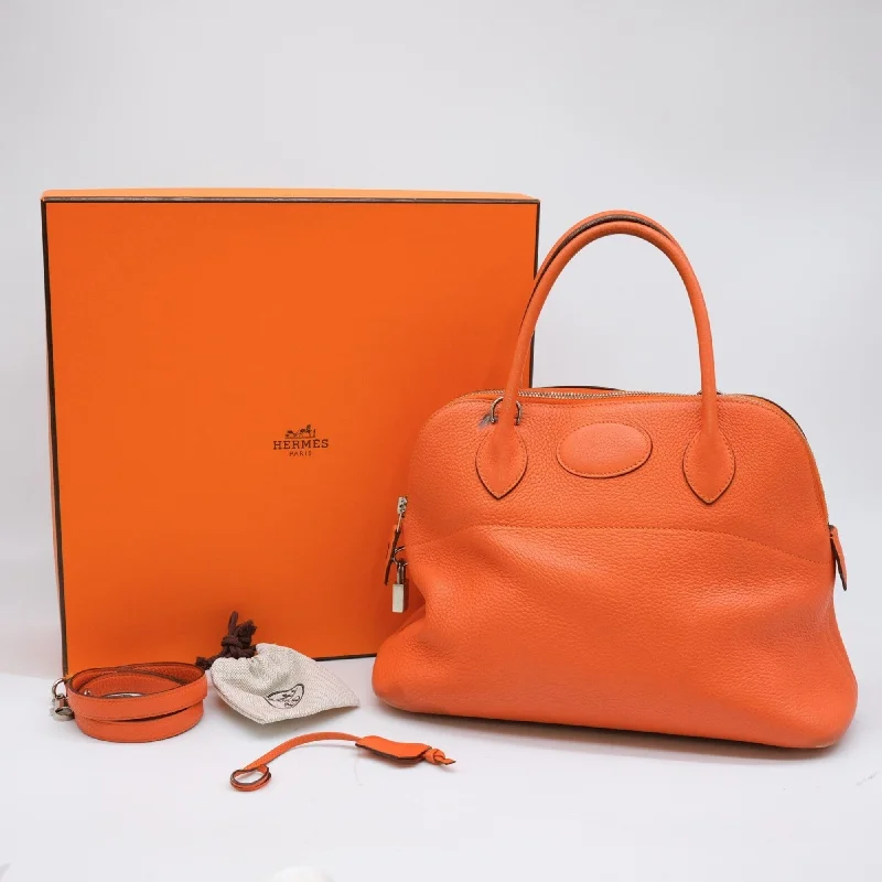 Handle bags with bright accents for pop -Hermes  Taurillon Clemence Leather Handbag Tote Bag (Pre-Owned)