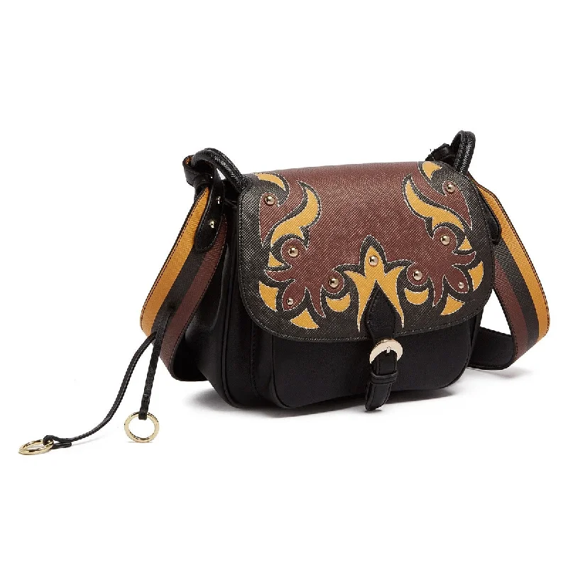 Handle bags with structured shapes for class -Tosca Blu Tan/Black Medium Western Applique Shoulder Bag for womens