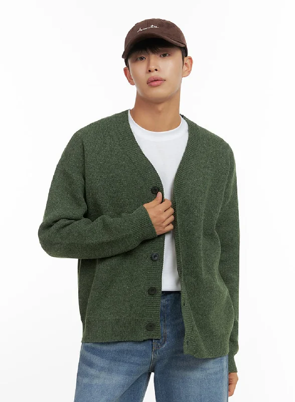 Family - gathering cardigan for a cozy atmosphere -Men's Classic Buttoned V Neck Cardigan IO420