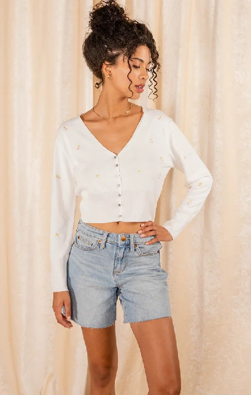 Short - sleeve cardigan for mild days -Felicity Cropped Cardigan White