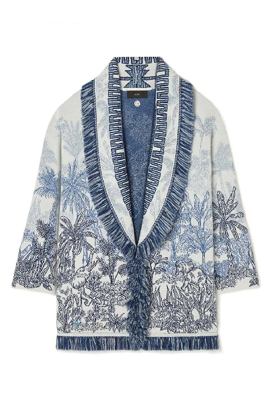 Round - neck cardigan for a cute appearance -Jungle Toile De Jouy Cardigan