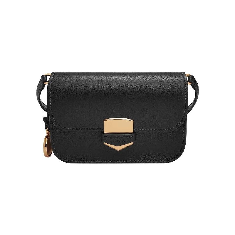 Handle bags with sleek leather for work -Fossil Lennox Black Leather Crossbody Bag Small