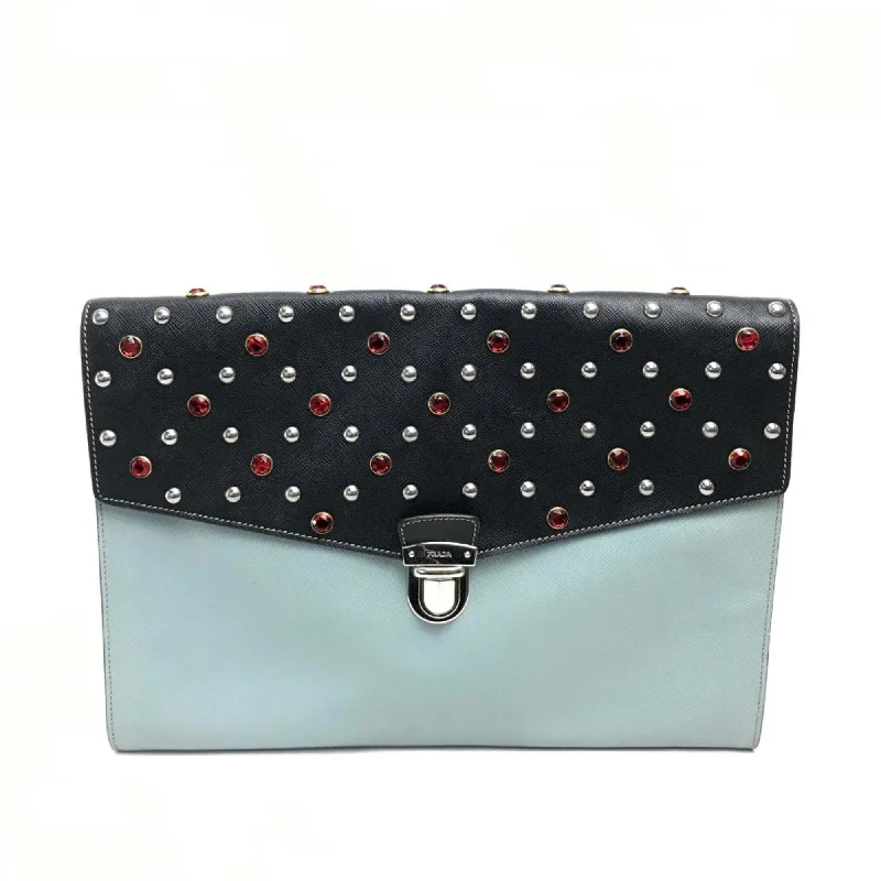 Handle bags with polka dots for fun -Prada Saffiano  blue Leather Clutch Bag (Pre-Owned)