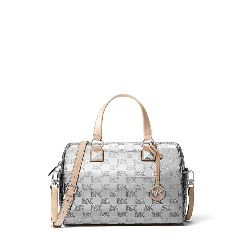 Reversible handle bags offering dual design styles -Michael Kors Grayson Medium Duffle Satchel Silver One Size