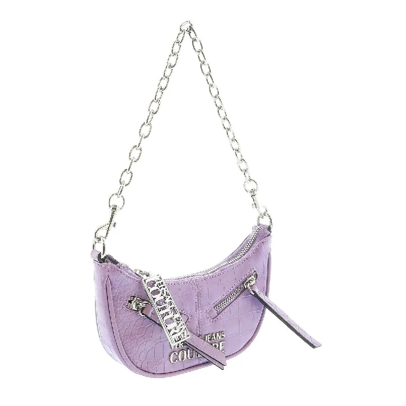 Handle bags with modern cutouts for style -Versace Jeans Couture Lilac Half Moon Embossed Zipper Hobo Bag for womens