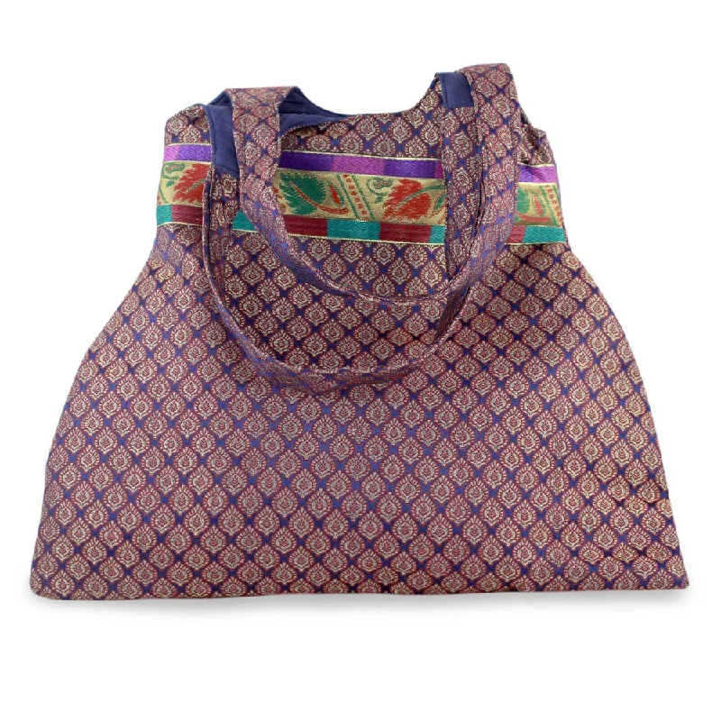 Handle bags with reinforced stitching for durability -Handmade Polyester 'Rajasthan Purple' Large Shoulder Bag (India)