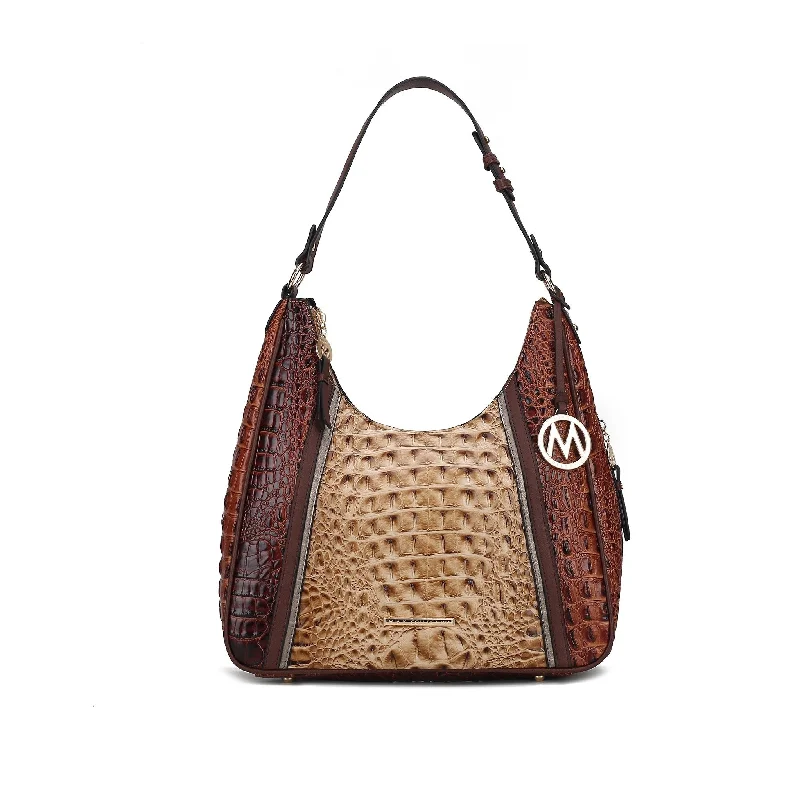 Handle bags with sleek zippers for closure -Mkfcollection Becket Embossed Shoulder Bag Vegan Leather Designer Handbag