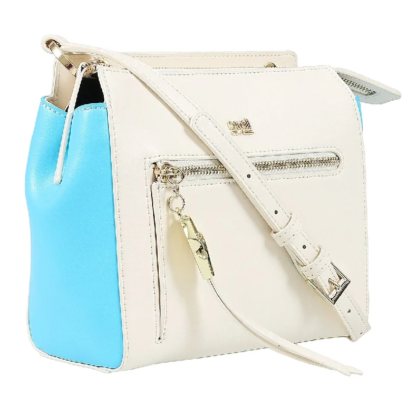 Waterproof handle bags ideal for rainy weather -Roberto Cavalli Class GWLPD4 T37 Brigitte 00 Ivory/Blue Small Shoulder Bag for womens