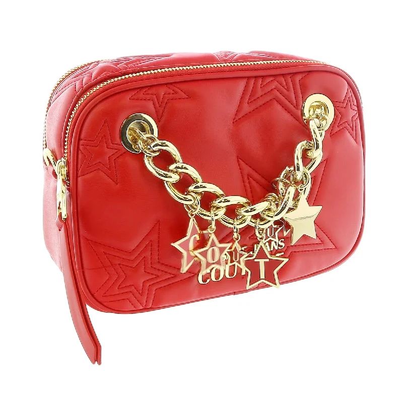 Handle bags with retro logos for charm -Versace Jeans Couture High Risk Red Square Star Quilted Charm Embellished Crossbody Bag for womens