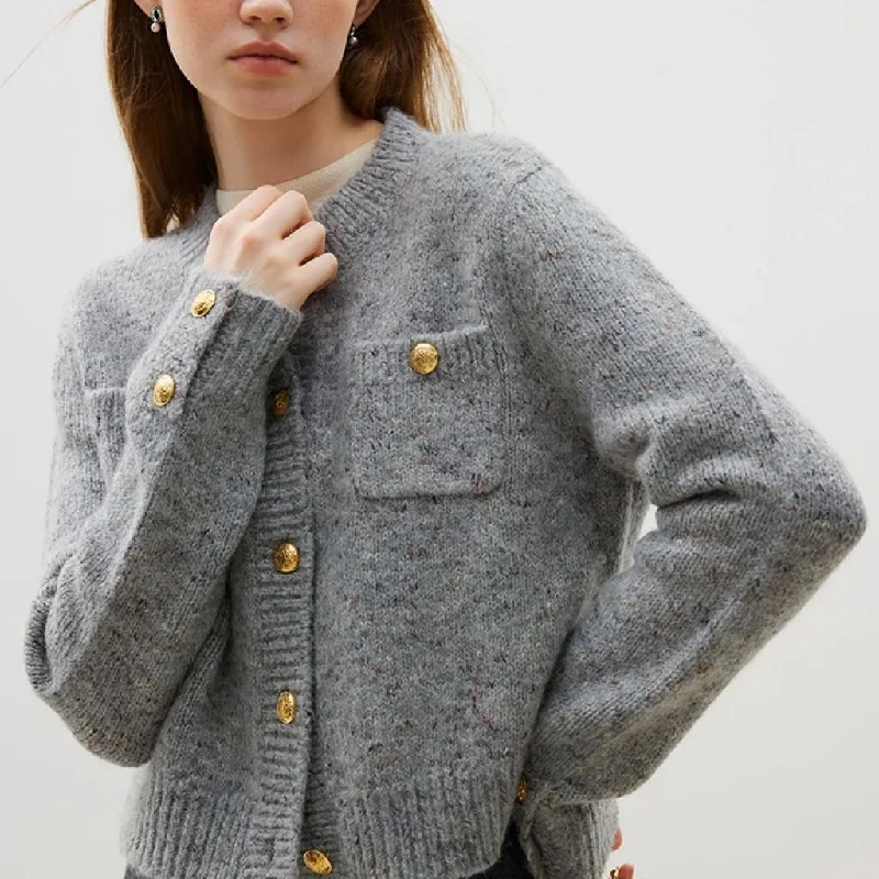 Chunky - knit cardigan for a textured look -Wool Women Short Knitted Cardigan