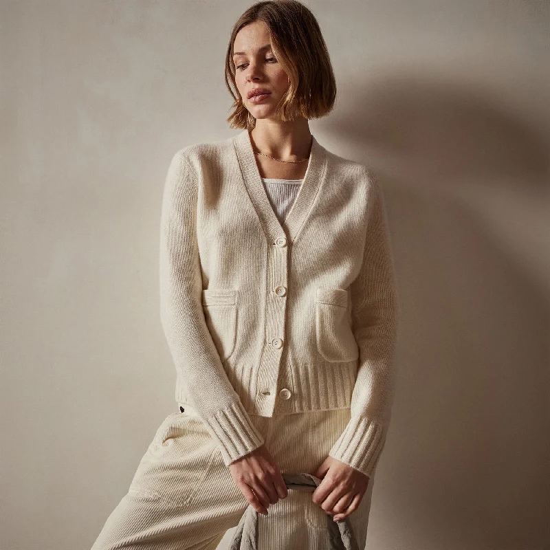 Women's cashmere cardigan for warmth -Shrunken Recycled Cashmere Cardigan - Ivory