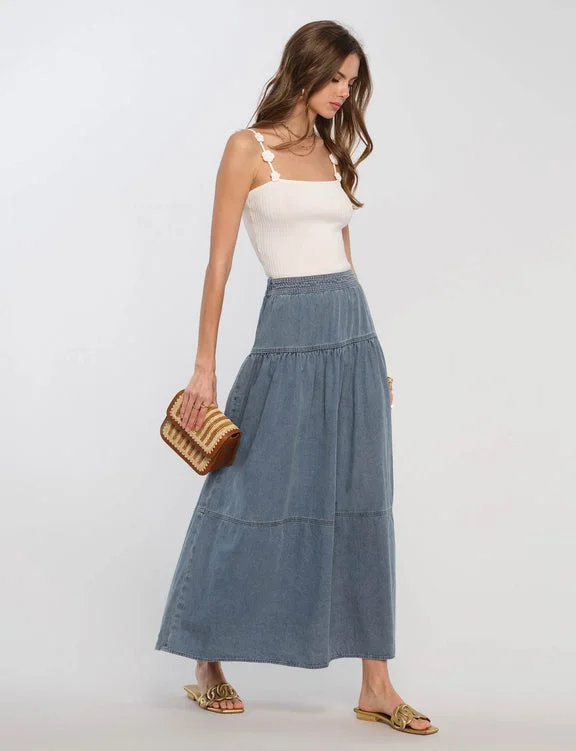 Spandex Dresses for Flexible -Winnie Skirt in Chambray