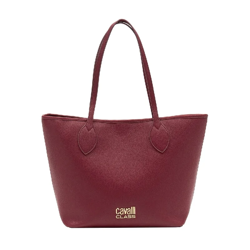 Handle bags with expandable sides for flexibility -Cavalli Class Burgundy Everyday Soft Large Shopper Tote Bag for womens