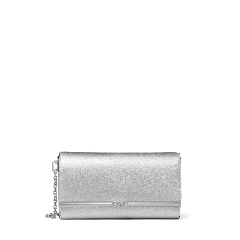 Handle bags with modern cutouts for style -Michael Kors Mona Large EastWest Clutch Silver