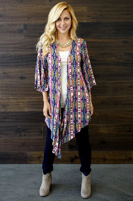 Modern - style cardigan for a contemporary feel -Magenta Multi-Color Printed Long Cardigan