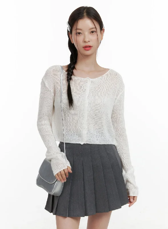 Lace - trimmed cardigan for a romantic look -Basic Summer Buttoned Mesh Cardigan OL411