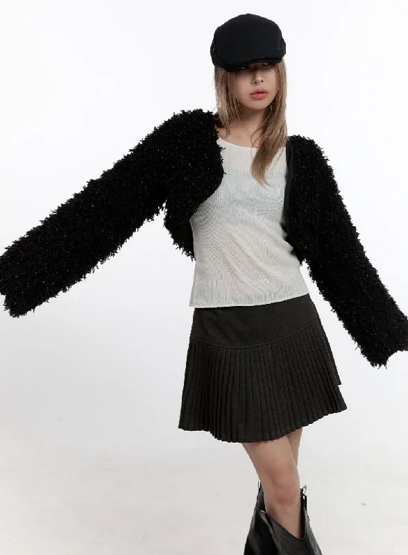 Cable - knit cardigan with classic patterns -Cozy Chic Polyester Bolero Cardigan CN425