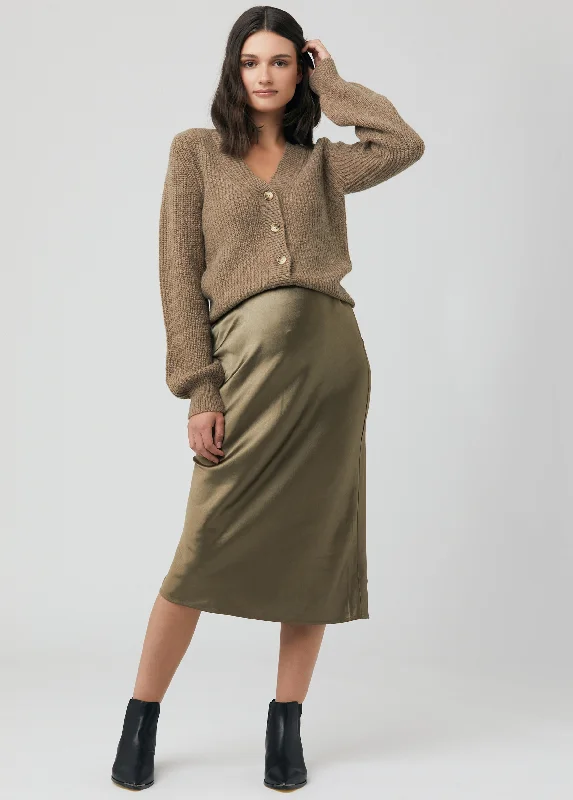 Khaki Dresses for Casual -Ripe Maternity Lexie Satin Maternity Midi Skirt