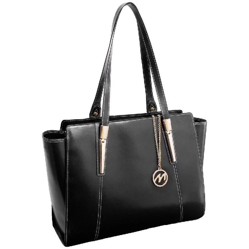 Handle bags with tie-dye patterns for fun -McKlein M Series ALDORA Black Leather Ladies Tote with Tablet Pocket