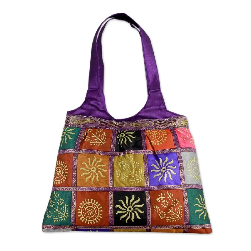 Handle bags with retro logos for charm -Handmade Embellished 'Purple in Kutch' Tote Handbag (India)