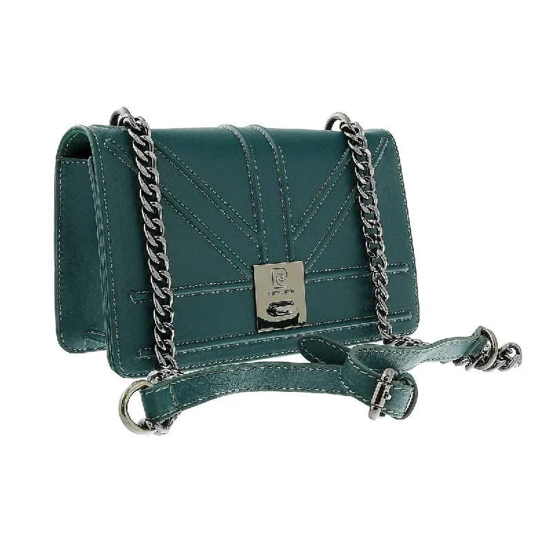 Handle bags with eco-friendly bamboo handles -Pierre Cardin Teal Leather Large Structured Shoulder Bag for womens