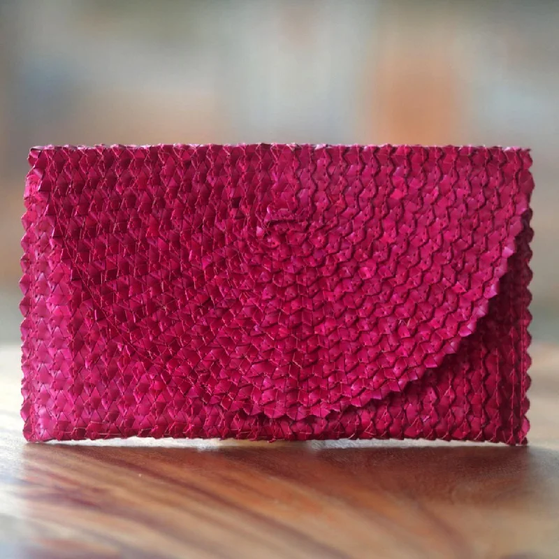 Handle bags with bright florals for cheer -Handmade Palm Leaf 'Trance in Magenta' Clutch Handbag (Indonesia)