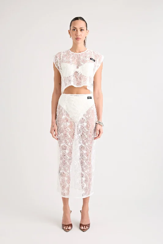 Tie-up Dresses for Decorative -ASTRID LACE SKIRT | WHITE