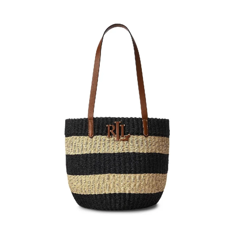 Canvas handle bags perfect for casual outings -Lauren Ralph Lauren Womens Striped Straw Medium Hartley Tote Bag