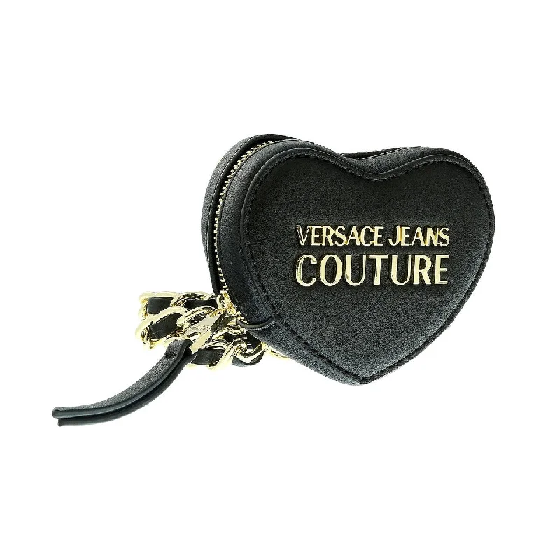 Handle bags with padded straps for comfort -Versace Jeans Couture Black/Gold Heart Shaped Mini Chain Belt Bag for womens