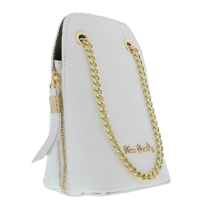 Handle bags with wide openings for access -Pierre Cardin White Leather Curved Structured Chain Crossbody Bag for womens