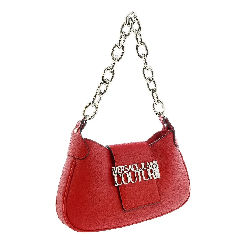 Handle bags with lightweight nylon for ease -Versace Jeans Couture High Risk Red Half Moon Signature Closure Hobo Bag for womens