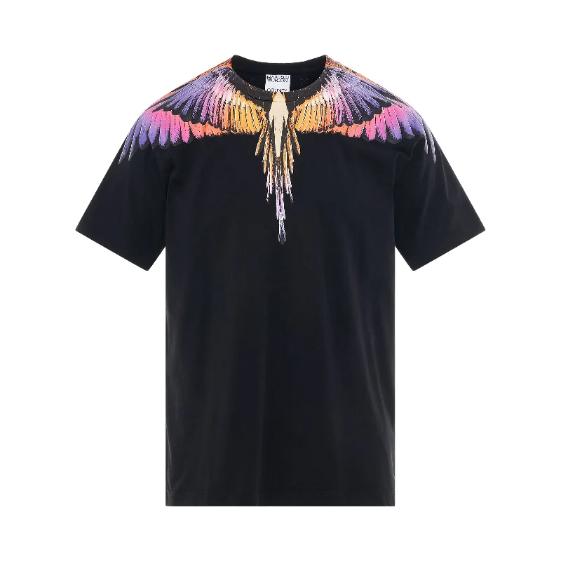 Stylish leather backpack for urban daily commuting -Icon Wings Regular T-Shirt in Black/Pink