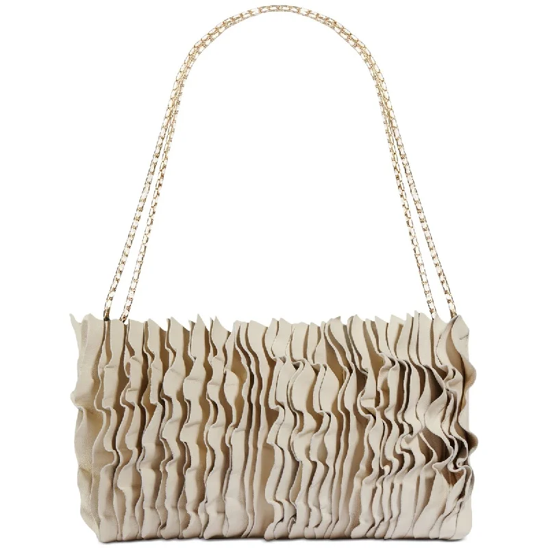 Handle bags with perforated details for style -Dahlia Wavy Frill Medium Leather Shoulder Bag Almond Milk