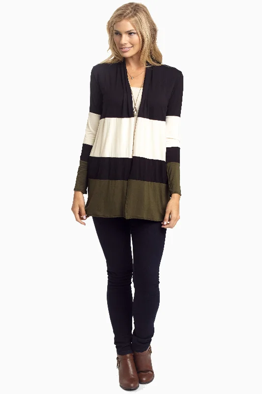 Fashion - show cardigan for a trendy statement -Black Olive Colorblock Cardigan