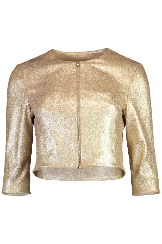 Cycling - cardigan for a sporty look -Stretch Leather Cardigan Jacket - Pale Gold