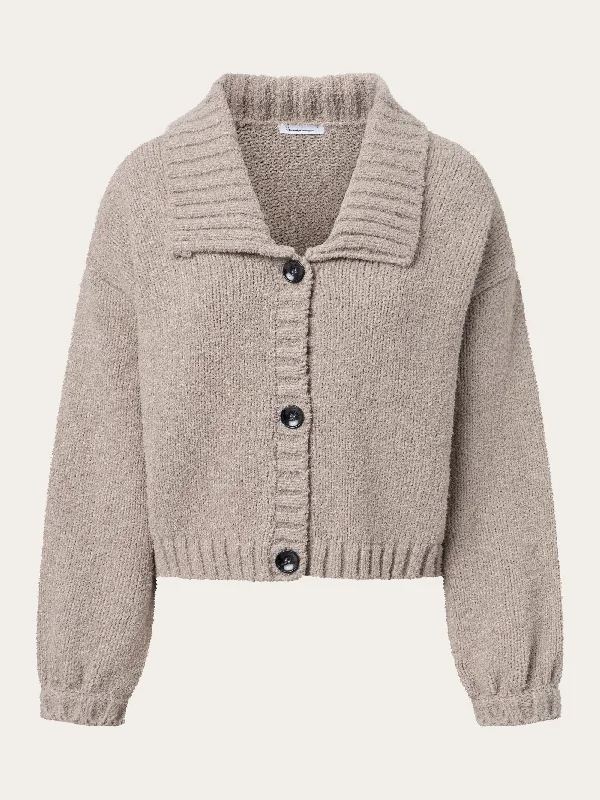 Three - quarter - sleeve cardigan for versatility -Mouline big collar cardigan - Light feather gray