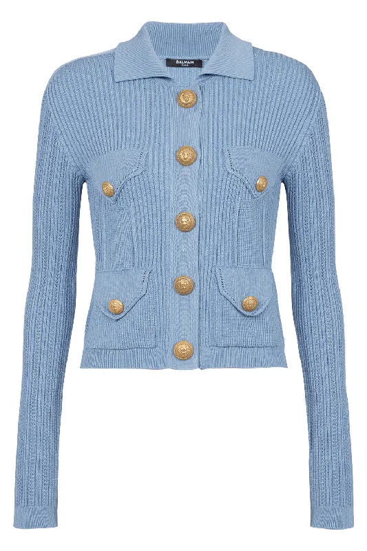 Open - front cardigan for a relaxed look -Buttoned Cardigan - Bleu