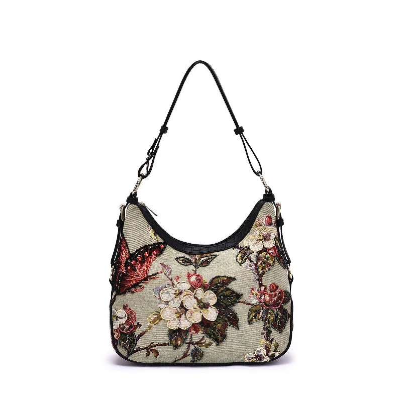 Handle bags with contrast stitching for detail -Mellow World Butterfly Hand Beaded Convertible Shoulder Bag