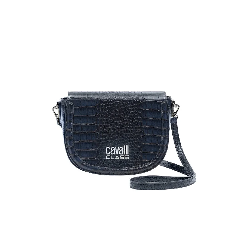 Handle bags with perforated details for style -Cavalli Class TORINO Navy Medium Crocco Saddle Crossbody bag for womens