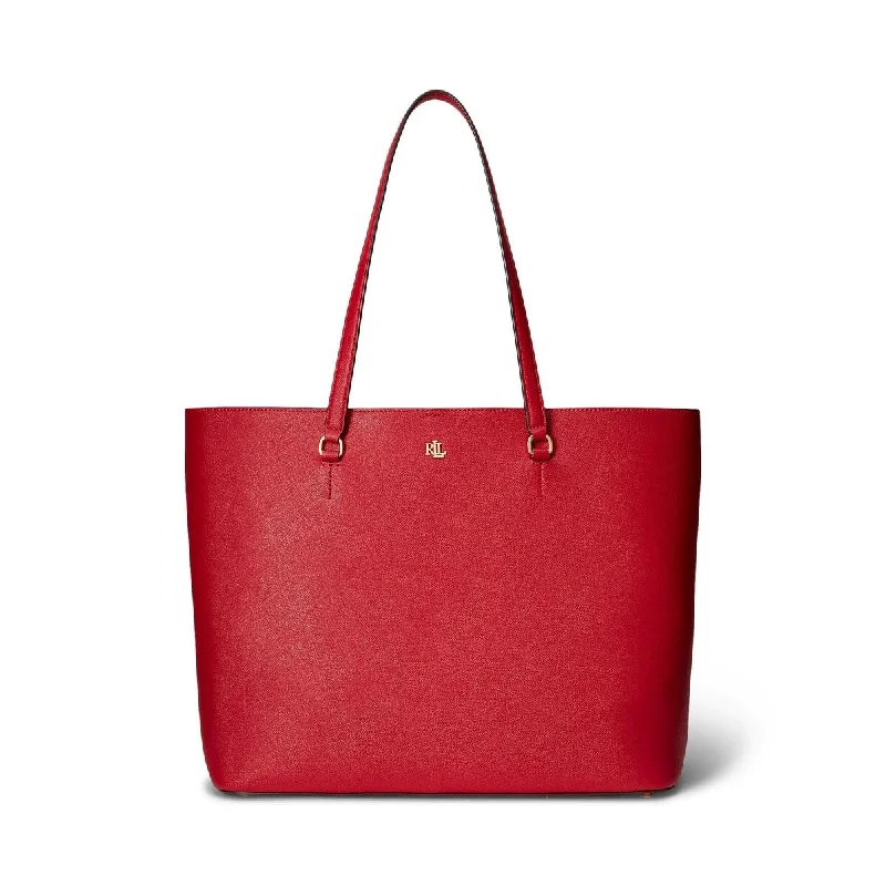 Handle bags with suede accents for texture -Lauren Ralph Lauren Womens Crosshatch Leather Large Karly Tote Red