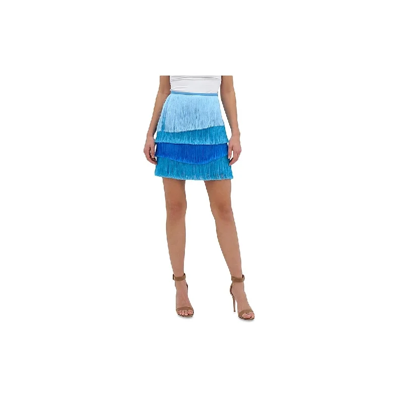 Denim Dresses for Casual Style -Milly Womens Odelia Fringe Tiered Mini Skirt