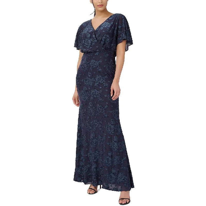 Mini Dresses for Youthful Look -Adrianna Papell Womens Embroidered Burnout Evening Dress