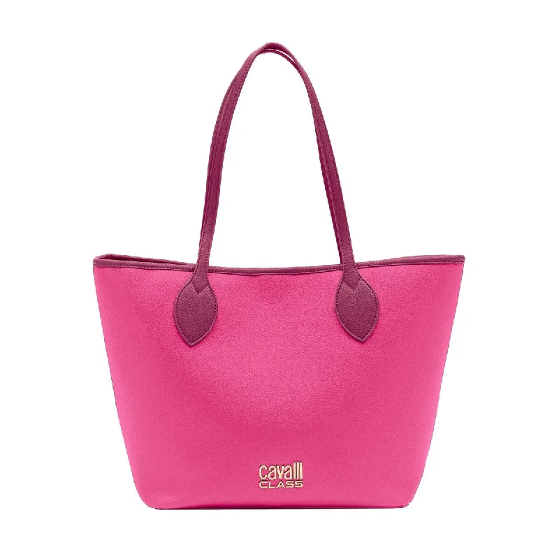 Handle bags with sleek zippers for closure -Cavalli Class Pink Large Everyday Soft Large Shopper Tote Bag for womens