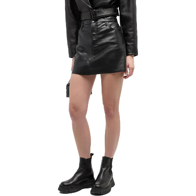 Fashionable Dresses for Style -FRAME Womens Leather Mid-Rise Mini Skirt