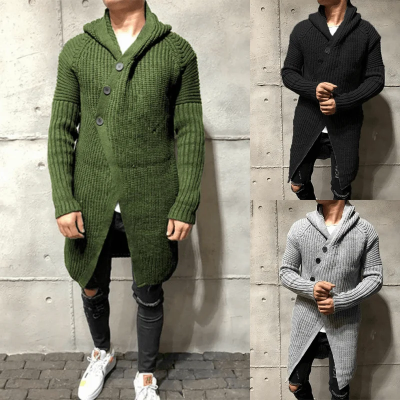 Cable - knit cardigan with classic patterns -Sweater Cardigan Solid Color Hooded Long Knit Jacket