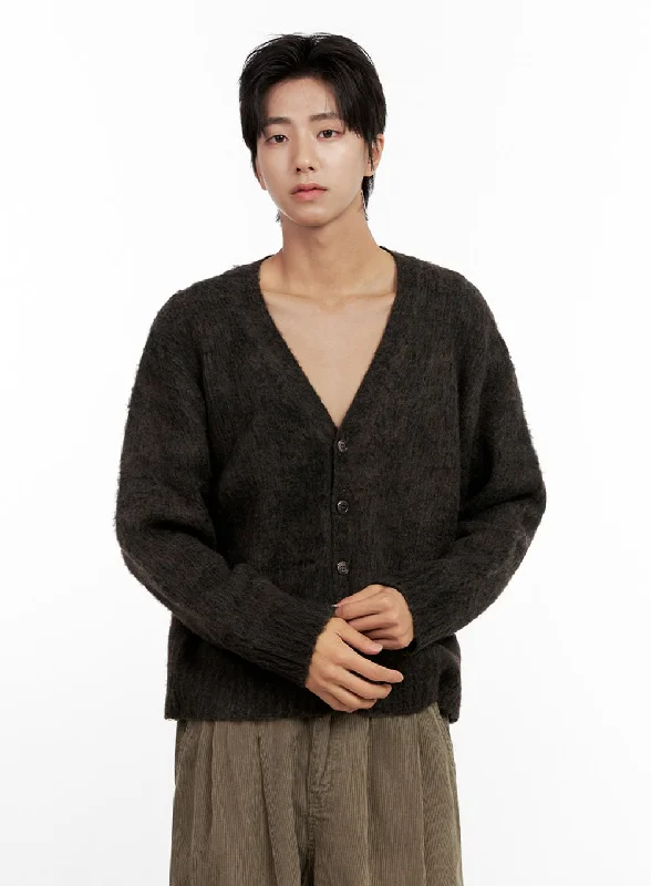 Bohemian - style cardigan for a free - spirited look -Men's Mohair Knit Cardigan IN411