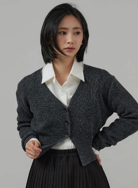 Indoor - gathering cardigan for a comfortable choice -V-Neck Button Knit Cardigan OJ302