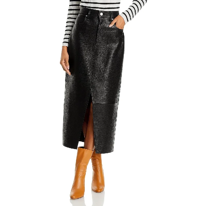 Belted Dresses for Shaping -FRAME Womens Lamb Leather Pebbled Midi Skirt