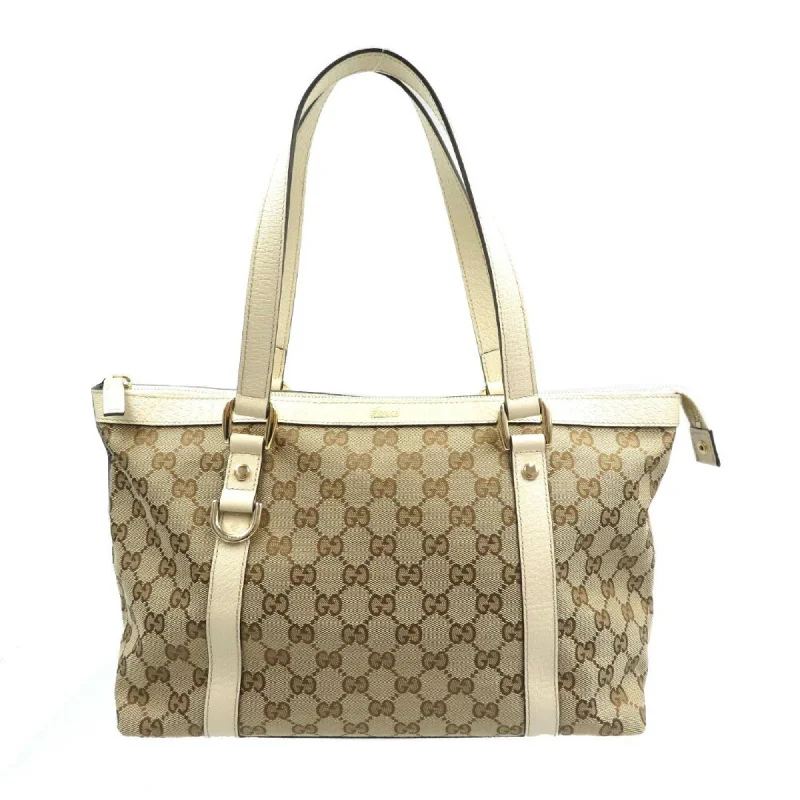 Vegan leather handle bags for eco-friendly chic -Gucci Abbey  Gg Canvas Leather Tote Bag (Pre-Owned)